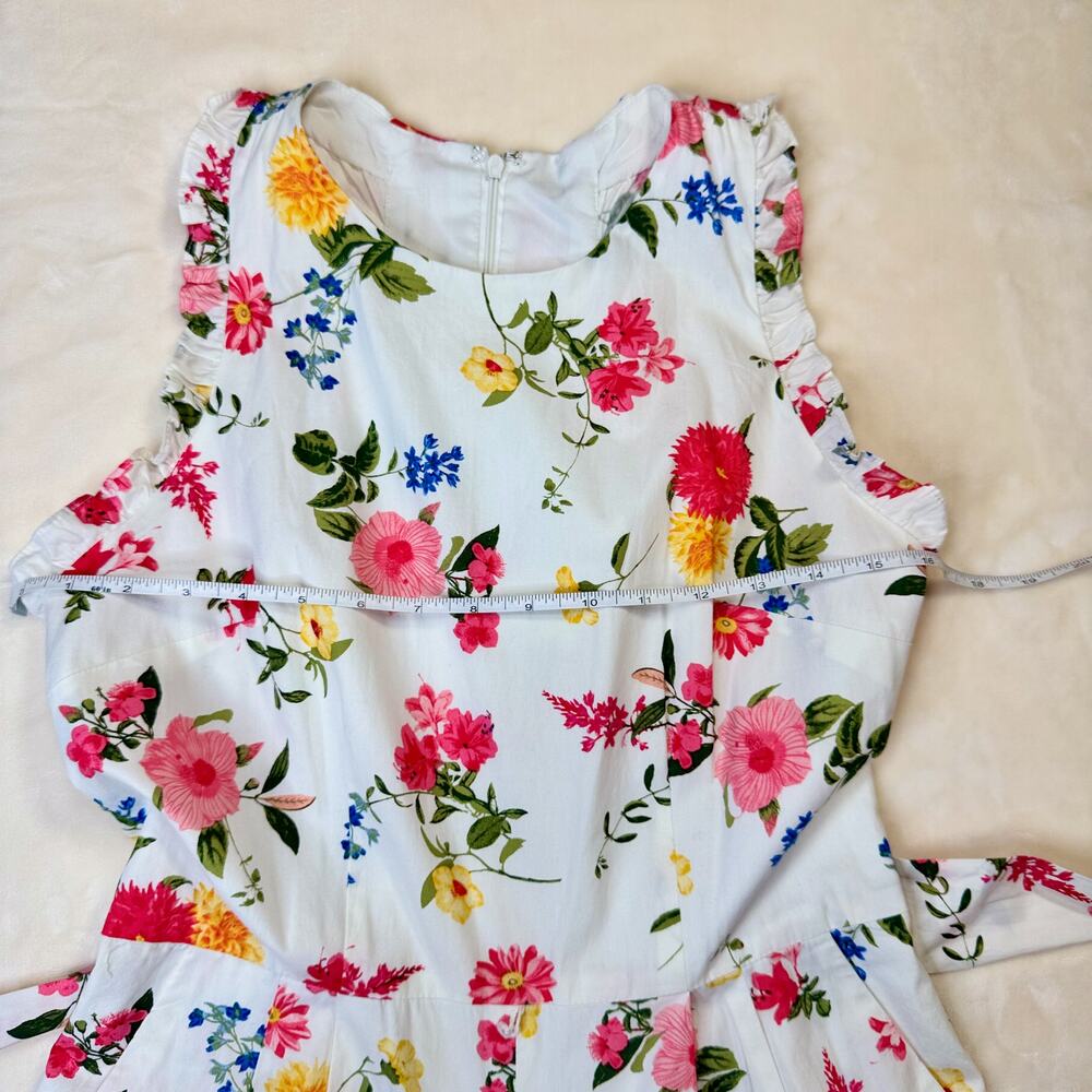 Gal Meets Glam Beverly Ruffle Floral Cotton Wide Leg Cropped Jumpsuit White 4 - Picture 7 of 16